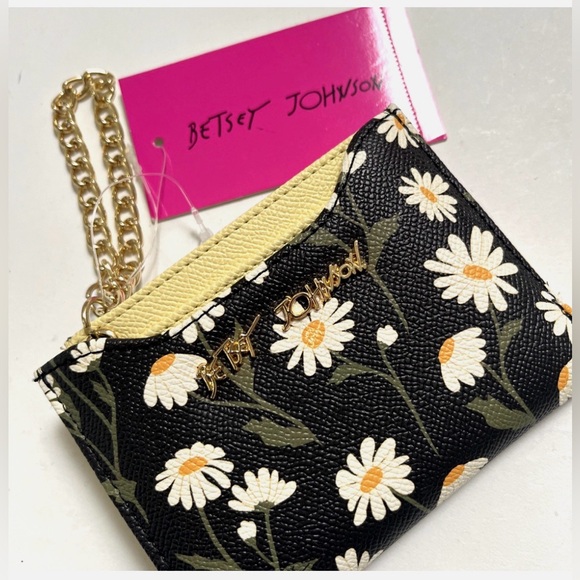 Betsey Johnson Black Multi Daisy Print Bifold Wallet With Pullout CC Case NWT - Picture 2 of 8